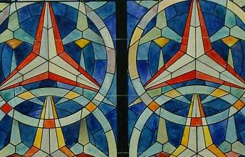 stained glass window with abstract design