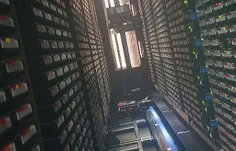 looking up through towers of a server farm