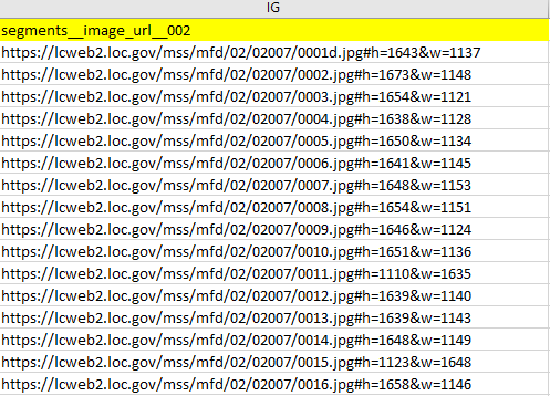 screen capture of a spreadsheet with the column image-urls highlighted in yellow