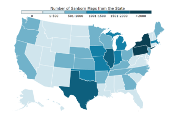 Map showing number of Sanborn Maps from each state.